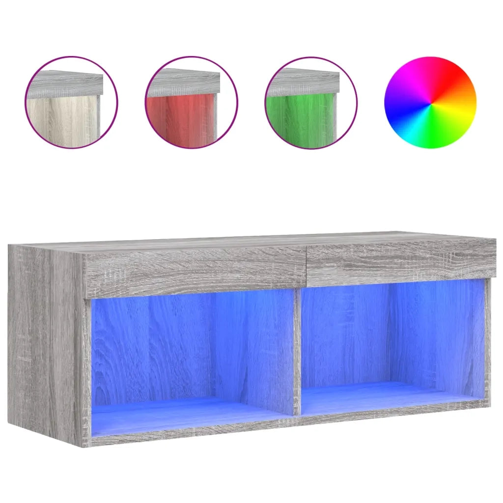Mobile Porta TV con Luci LED Grigio Sonoma 80x30x30 cm 837151