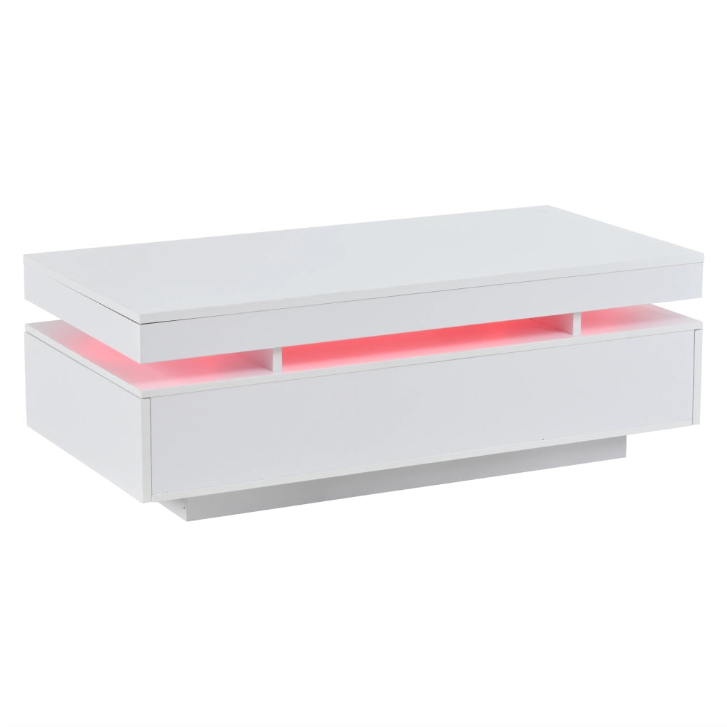 Tavolino da Caff¨¨ con 2 Cassetti e LED ¨C Xylo ¨C Bianco Lucido 100x50x35