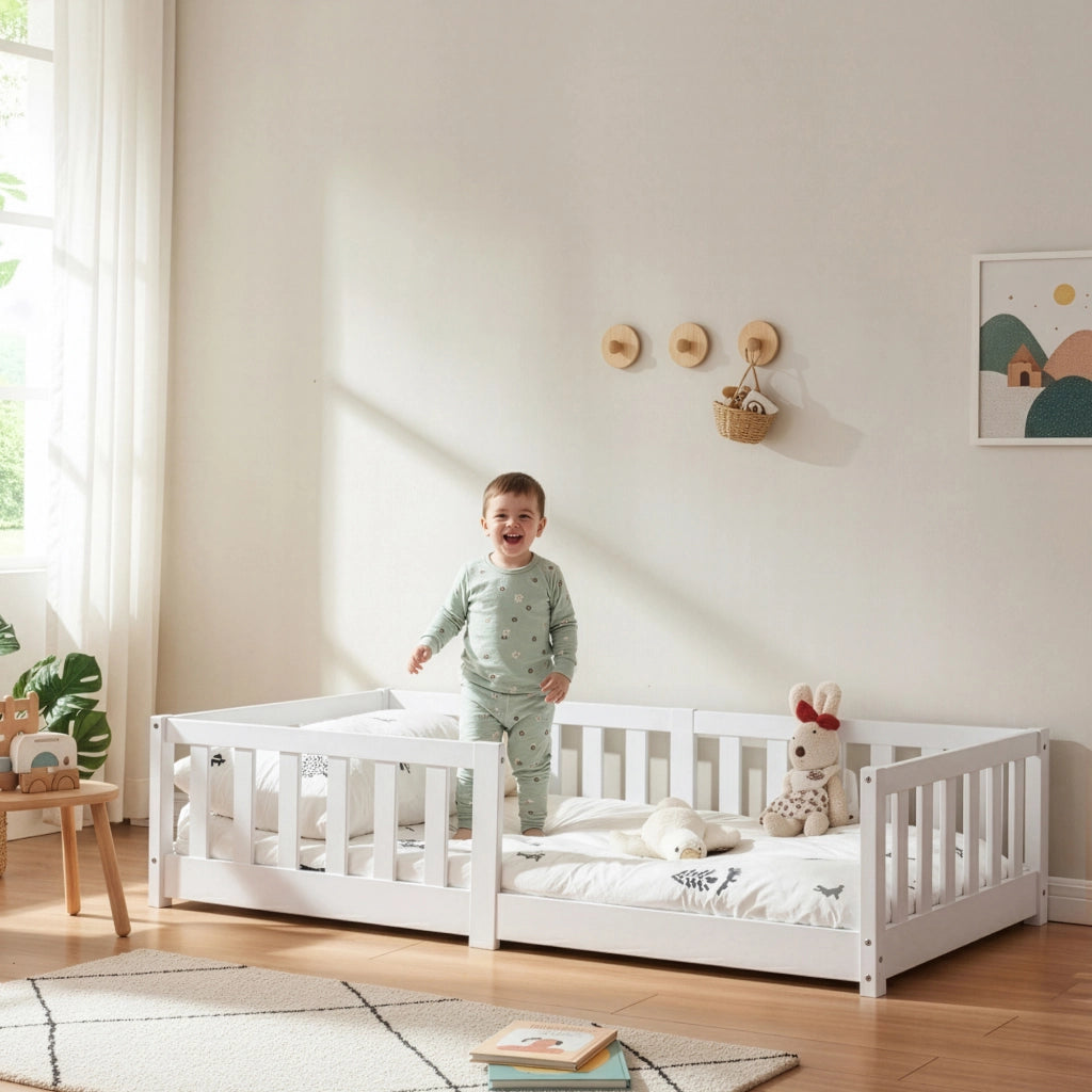 Letto Montessori per Cameretta Tanna in Legno di Pino 80x160 cm - Bianco [en.casa]