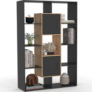IDMarket - Estantería COLETTE con 11 compartimentos y 2 compartimentos negros y efecto madera H.143 cm