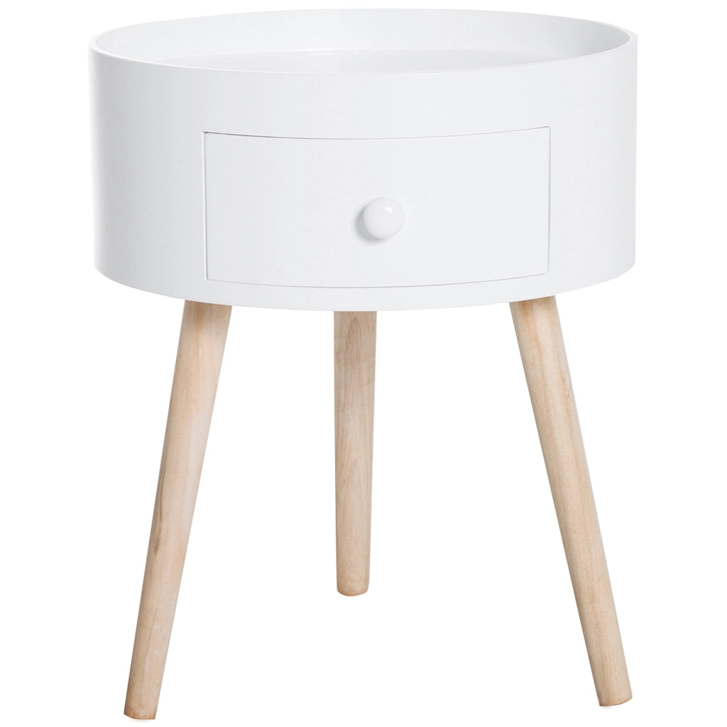 Comodino Moderno con Cassetto ¨C zephmum ¨C Rotondo Legno Bianco ?38x45 cm