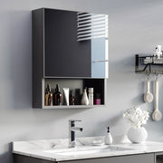 Specchio pensile da bagno in acciaio inox con 3 vani interni, montaggio a parete, 46x13,5x58 cm, nero