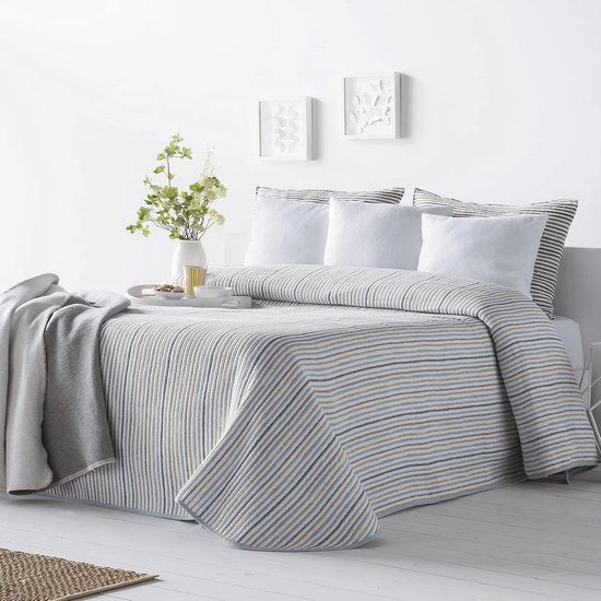 Sprei luce con disegno a strisce per letto matrimoniale 180 cm | Sprei Jaquard 180 | Sprei blu 270 x 270 cm