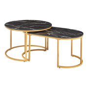 Set di 2 tavolini da caffè impilabili effetto marmo nero e oro 03_0009706
