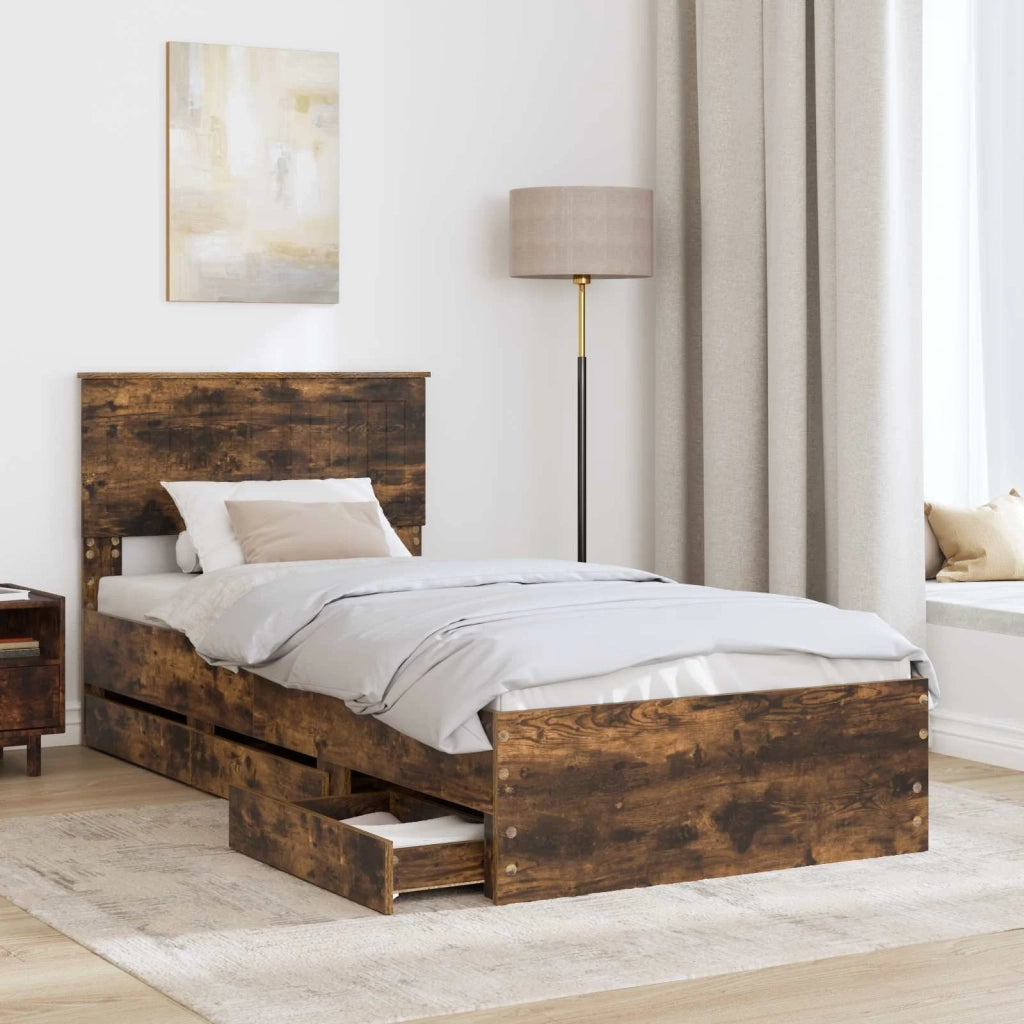 Struttura del letto con cassetto Rovere fumé 90 x 190 cm