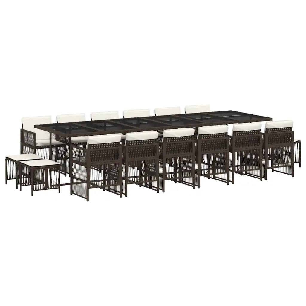 Set da Pranzo da Giardino 17 pz con Cuscini Marrone Polyrattan 3211005