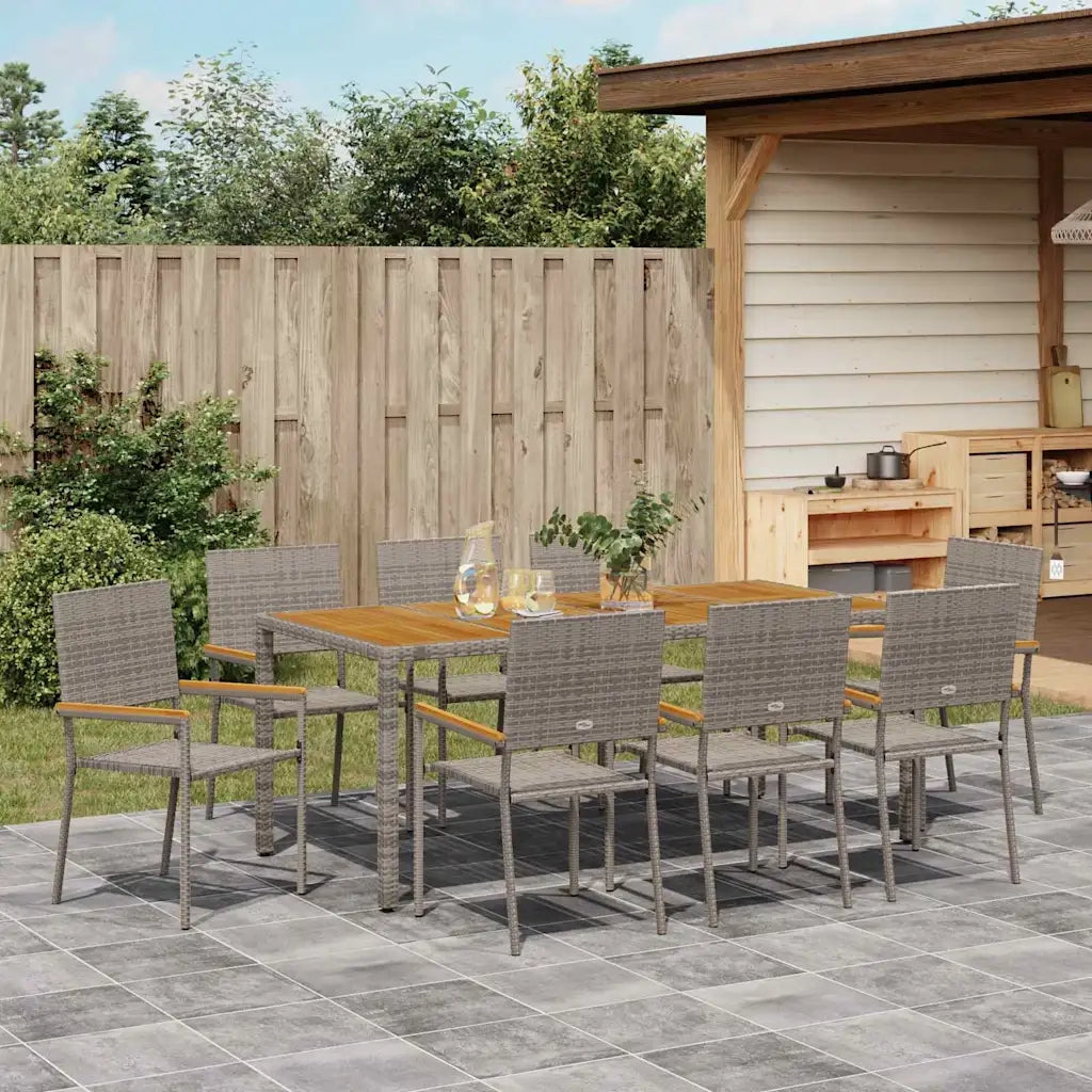 Set da Pranzo per Giardino 9 pcs Grigio polyrattan 3365413
