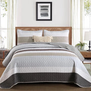 Bedsprei 240x260 a strisce grigio-bruno 3-delig Tweepersoonsbed Gewatteerd Dekbed Microvezeldeken con 2 cuscini con copri 50x75 per camera da letto e divano