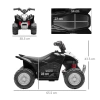 Quad Elettrico per Bambini 18-36 Mesi con Luci LED, Clacson e Pedali, 65.5x38.5x43.5 cm, Nero