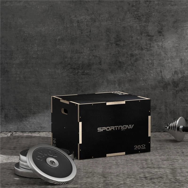 BOX JUMP PLIOMETRICO A 3 ALTEZZE IN LEGNO ANTISCIVOLO, 61-51-41CM, NERO