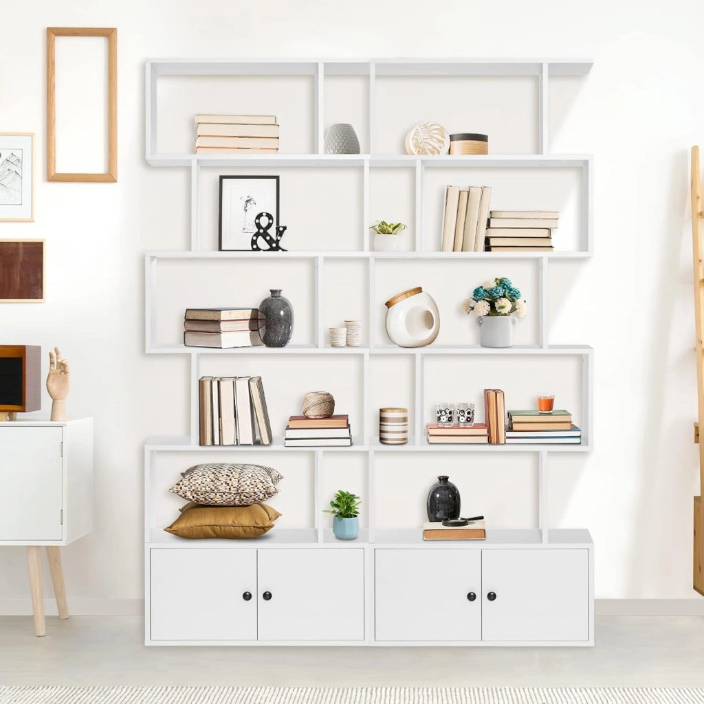 Scaffale a 6 Ripiani con cassetto, Libreria Autoportante, Scaffale da Terra, Design Moderno, 70 x 23 x 183 cm, Bianco/Marrone/Nero (Bianco)