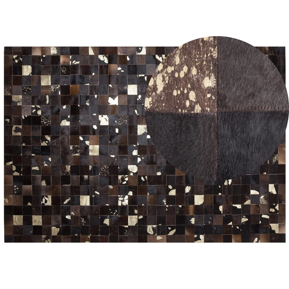 Tappeto Marrone Vera Pelle 160 x 230 cm Pelle Bovina Quadrati Multipli Fatto a Mano