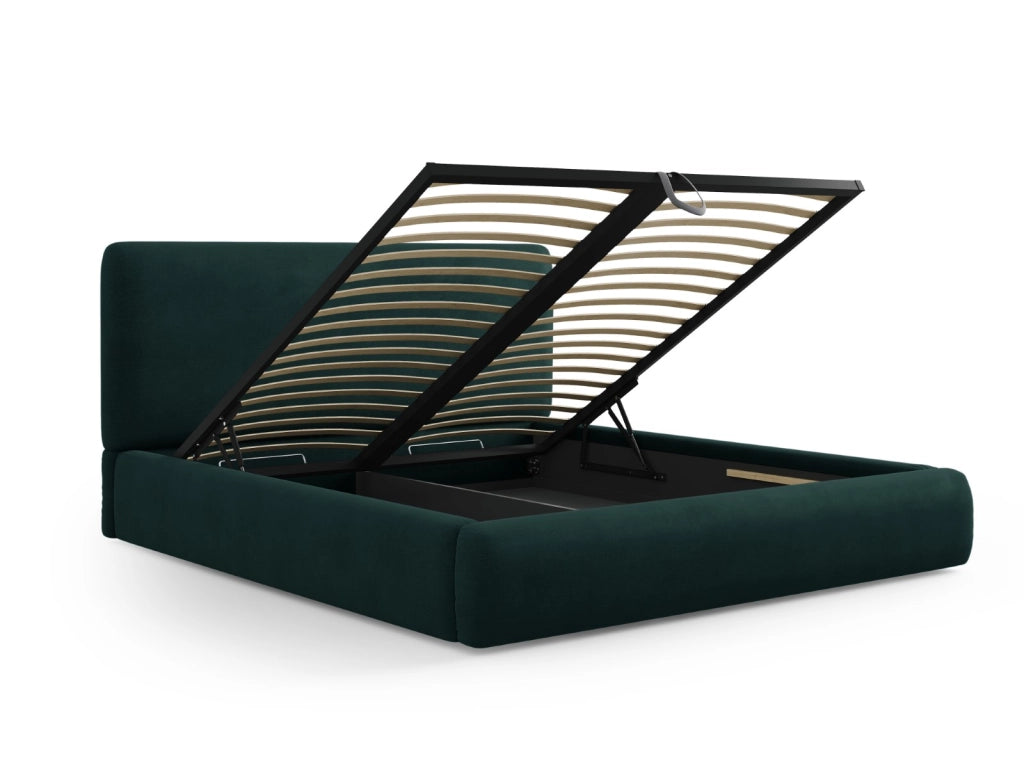 Cosmopolitan Design - Letto a cassettone con testiera "Colonel" 200x200cm in ciniglia verde bottiglia 