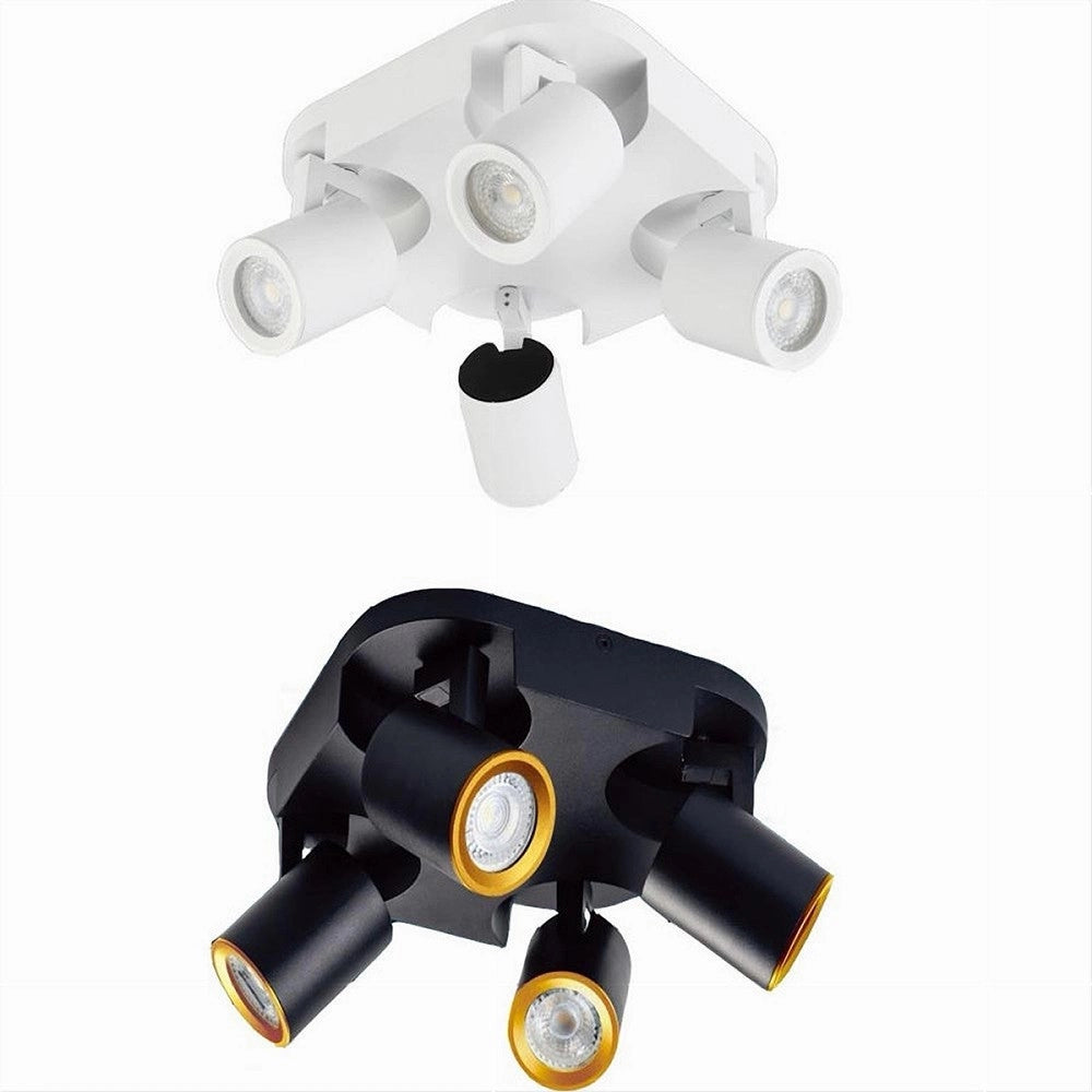 Trade Shop - Plafoniera 4 Diffusori Orientabile Soffitto Parete Lampada Gu10 Bianco Nero Th8805 -