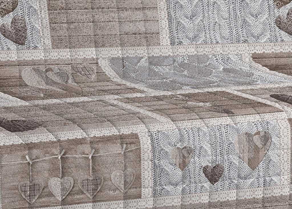 Copridivano Trapuntato Disegno Shabby Love - 2 Posti - Beige