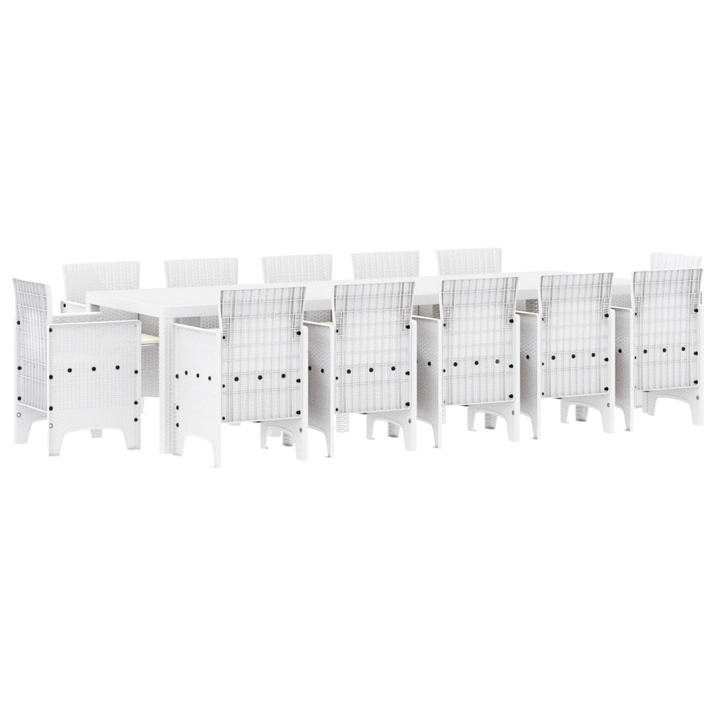 Set da pranzo da giardino da 13 pezzi con cuscini in polyrattan bianco