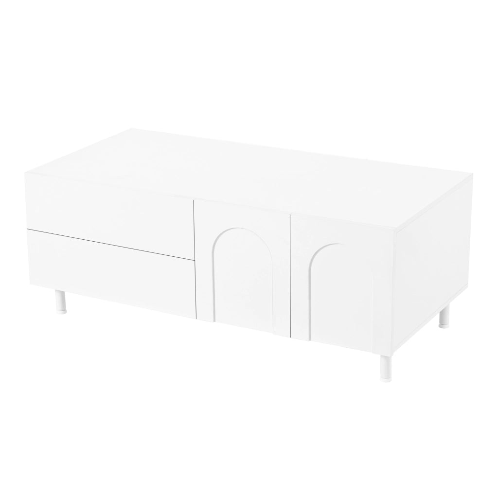 Tavolino da caffè 100x50x39.5 cm con 2 cassetti e 2 porte; contenitore chiuso; MDF e pannello truciolare; bianco