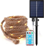 Illuminazione esterna LED con luce calda bianca - decorazione con corda di juta impermeabile per giardino, terrazza e uso interno con telecomando a 8 modalità