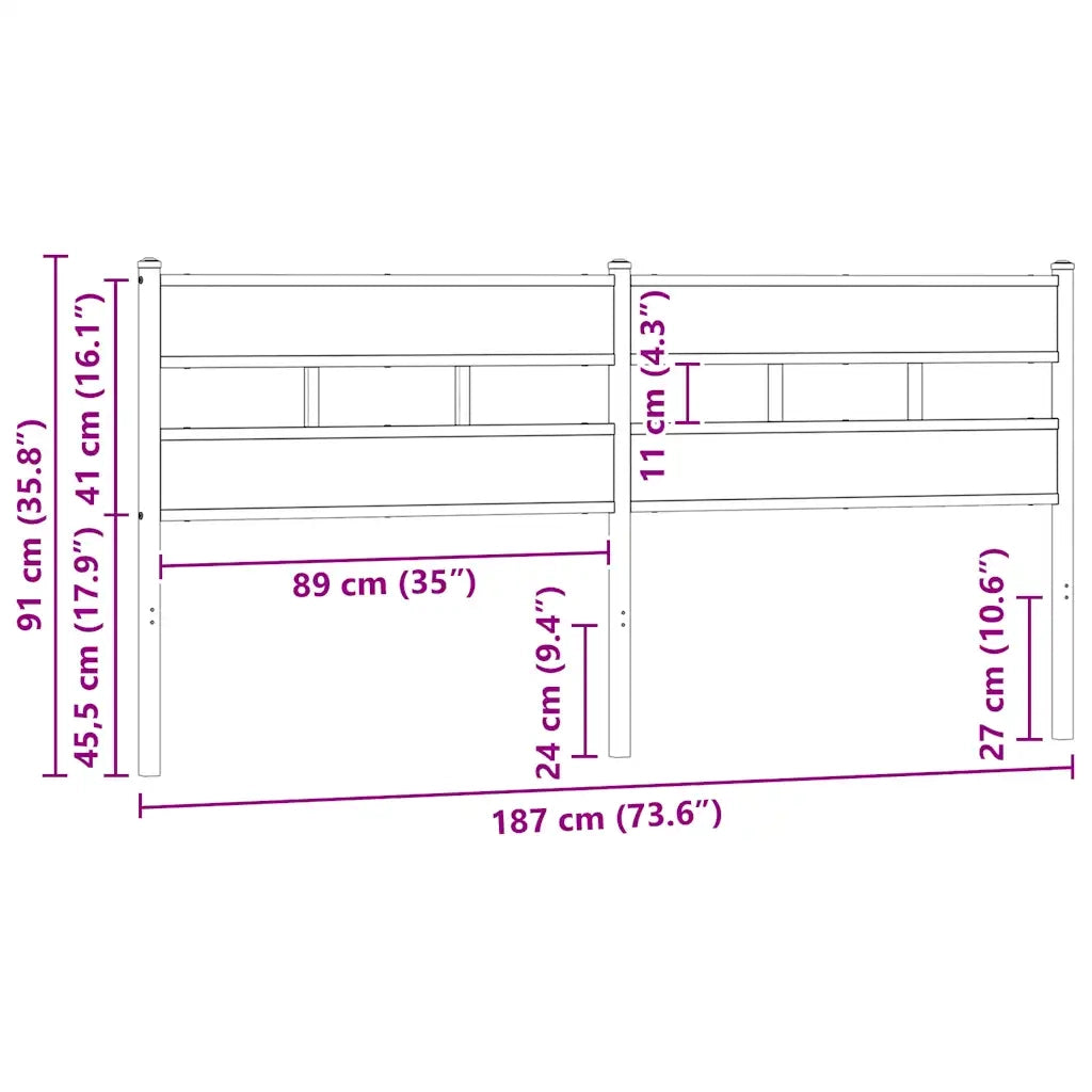 vidaXL Testiera Rovere Fumo 180 cm in Ferro e Legno Multistrato
