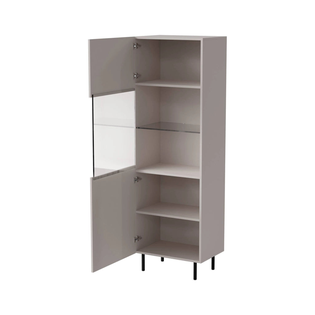 Vetrina Luzzana, Vetrinetta da soggiorno con anta e dettaglio in vetro, Rialzato da terra, 60x42 h183 cm, Beige
