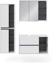 Set mobili bagno Viola, Bianco, 100 cm, composto da mobile sottolavabo, specchiera e colonna alta