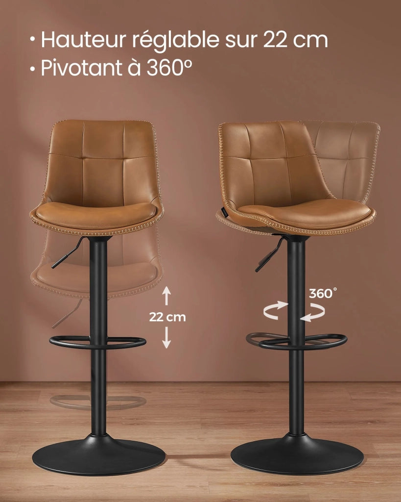 Sgabelli da bar set di 2 sedie da cucina seduta girevole altezza regolabile imbottitura in PU con schienale e poggiapiedi bancone da pranzo marrone 12_0007738