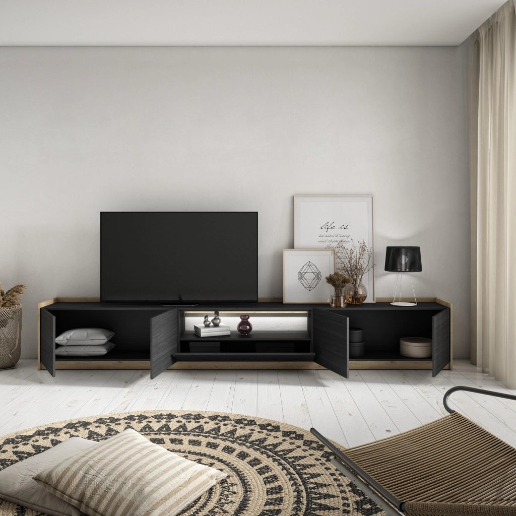 Mobile TV Soggiorno, 310x50x37 cm, Per TV fino a 80", LED, Nero e rovere
