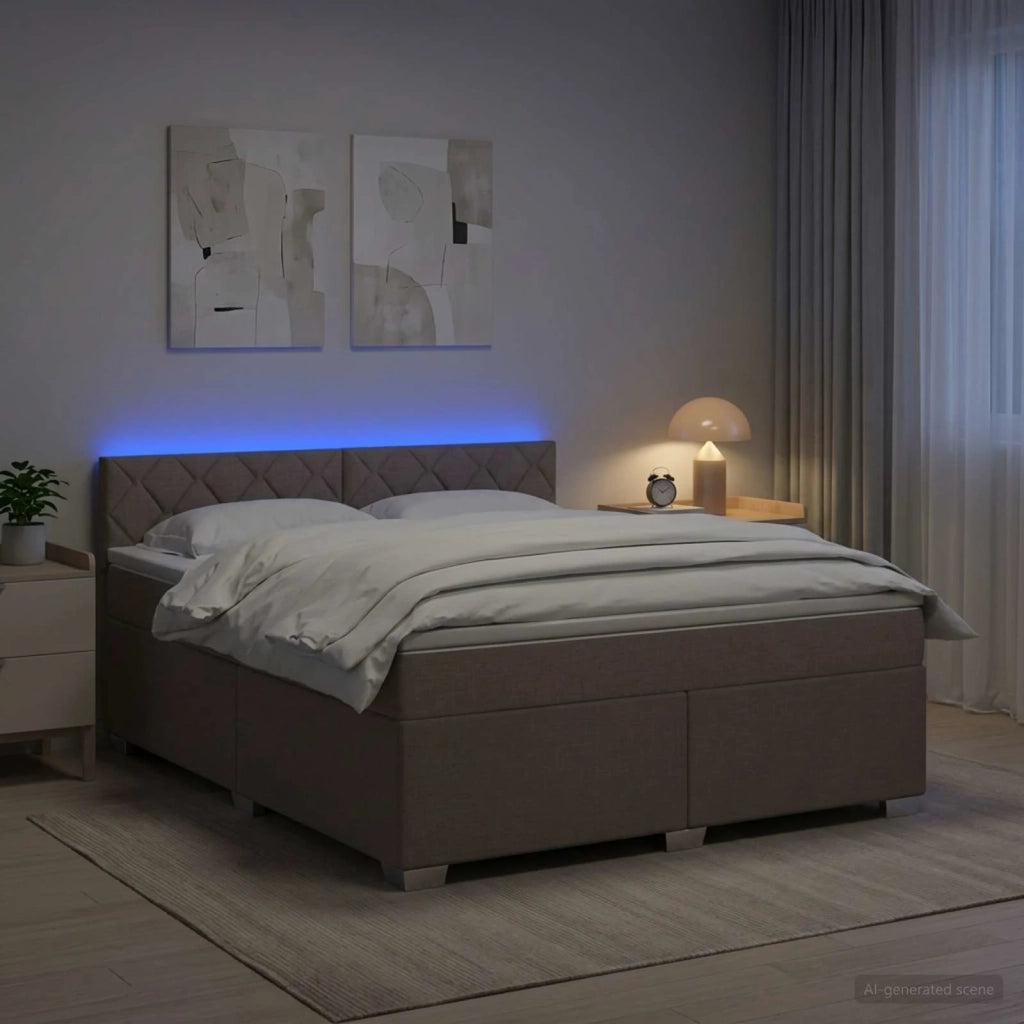 Letto con Box Spring, Materasso e LED Tortora 140 x 190 cm 3451949