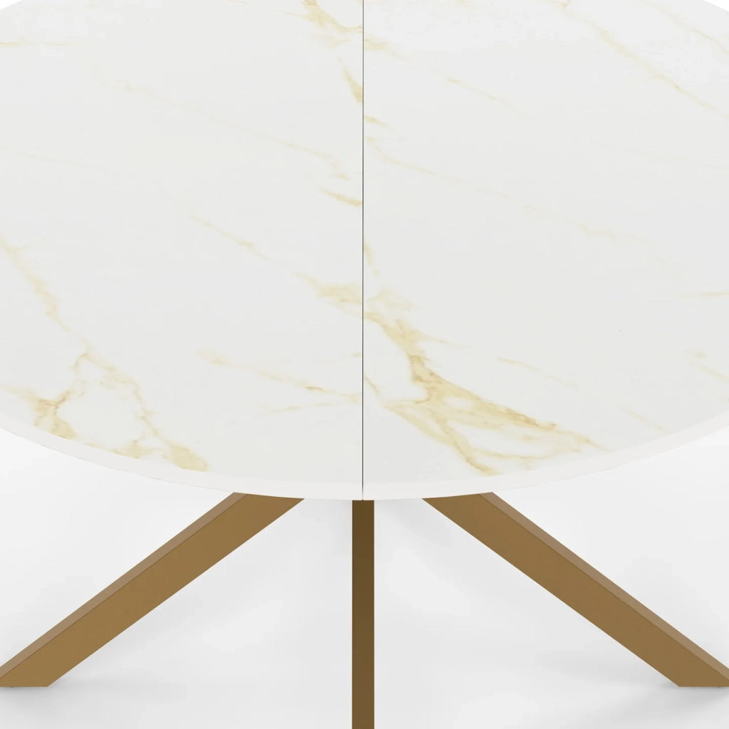 IDMarket - Tavolo da pranzo rotondo per 6 persone ALIX con gamba a ragno in ottone e piano ALASKA 110 cm effetto marmo oro
