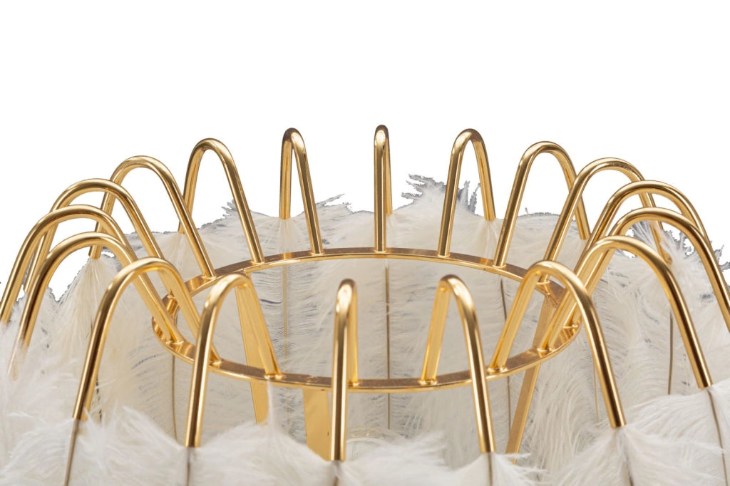 Lampada da Tavolo Feather Stand Ø40x60 cm in Ferro e Plastica Oro e Bianco