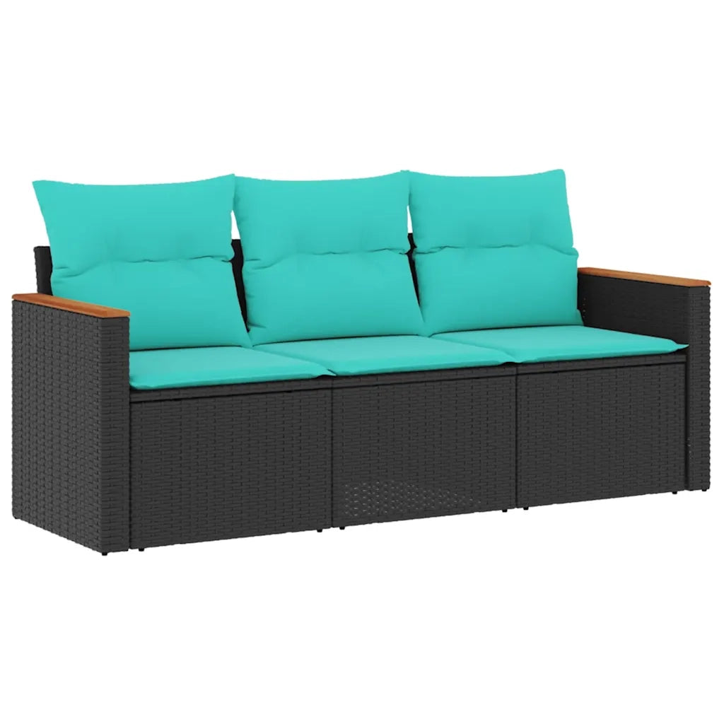 Set Divani da Giardino 3 pz con Cuscini Nero in Polyrattan 3225756