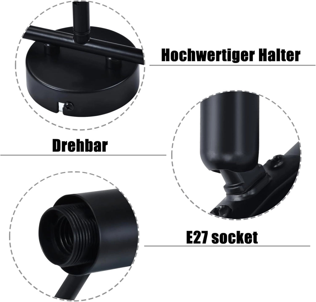 ZMH Faretto da soffitto neri retrò 3 luci E27 rotanti 330° paralume metallo max 25W senza lampadina