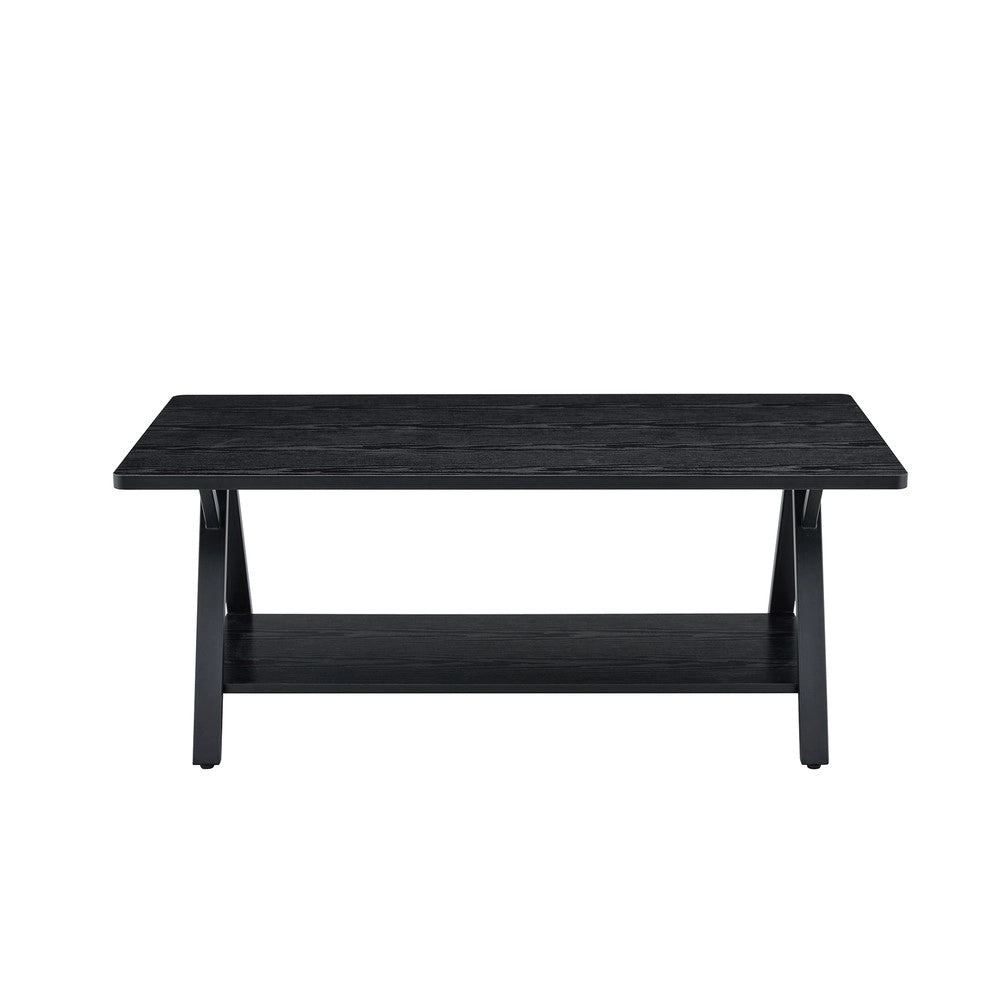 Tavolino da Caff¨¨ con Ripiano ¨C MINIMAL ¨C Legno Nero e Metallo, 110x57x44,5 cm