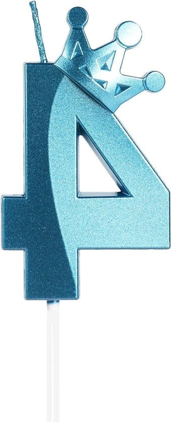 Candela per compleanni con corona 8 cm blu - ideale per la decorazione della torta - set da 4 pezzi