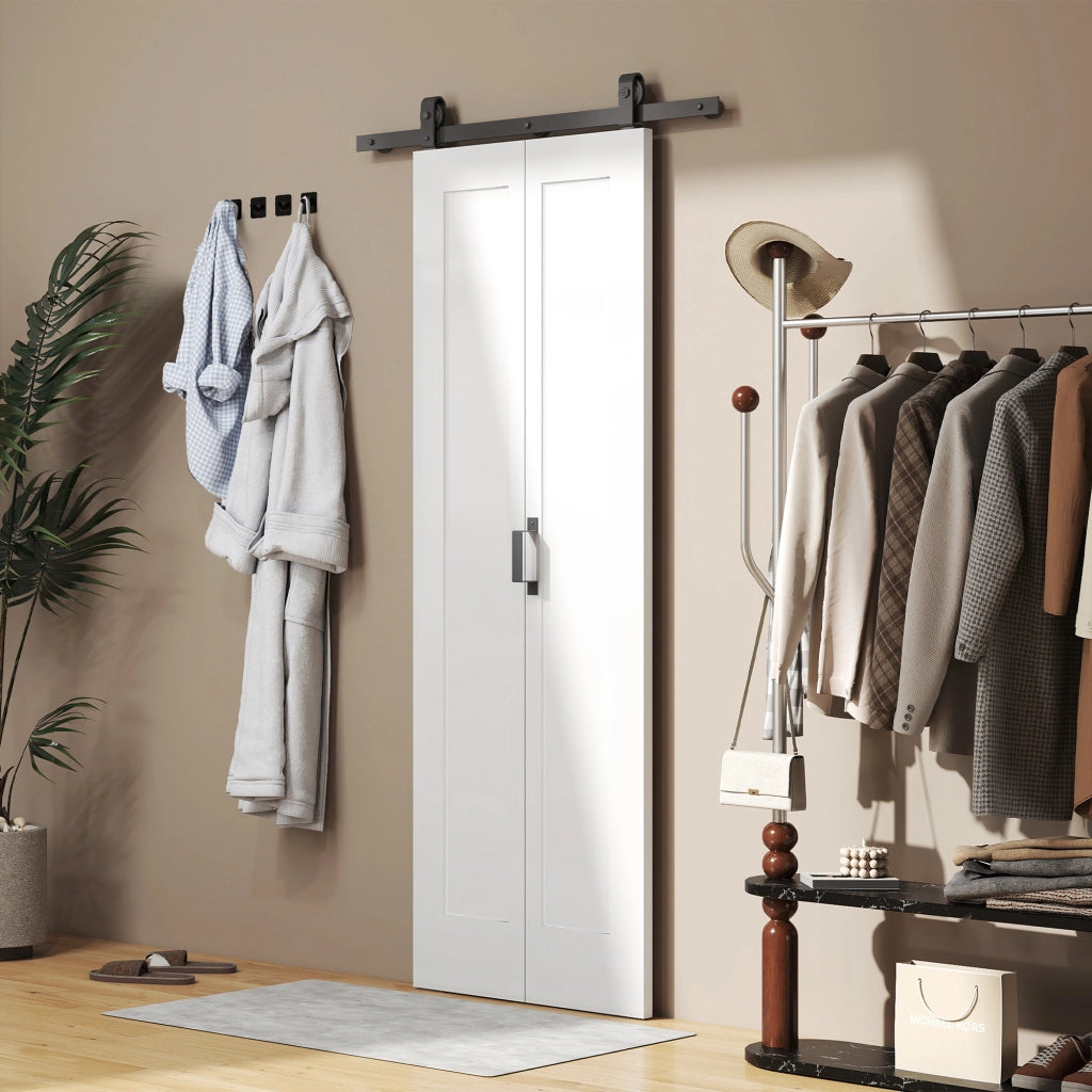 Porta Scorrevole a Libro Pieghevole a Portafoglio 70x210 cm con Superficie Verniciabile in MDF e Acciaio Bianco