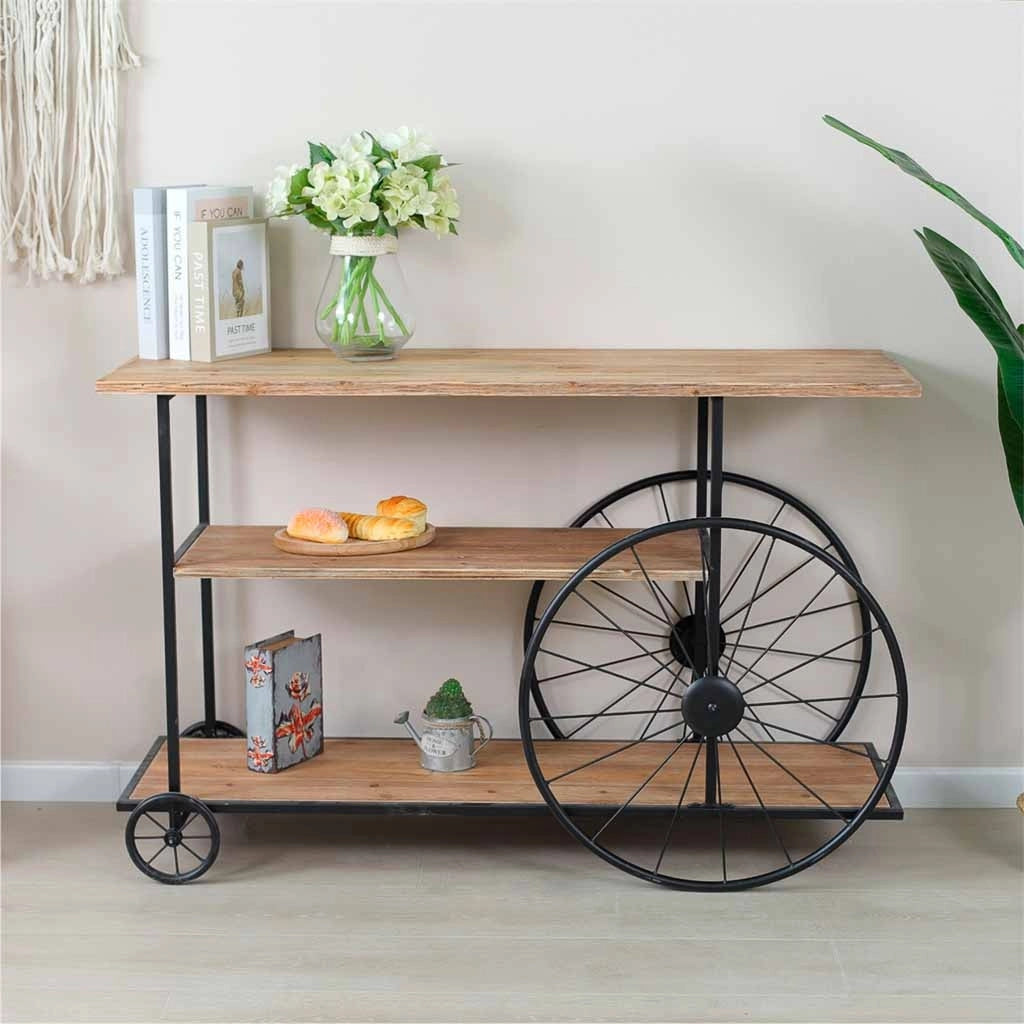 Console in legno e metallo laccato nero con 2 ripiani 120x42x78h cm
