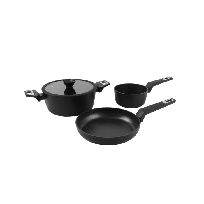 Set pentole 3 pezzi alluminio forgiato antiaderente, casseruola con coperchio vetro 24cm, padella 24cm, sartén 16cm induzione - SOGO