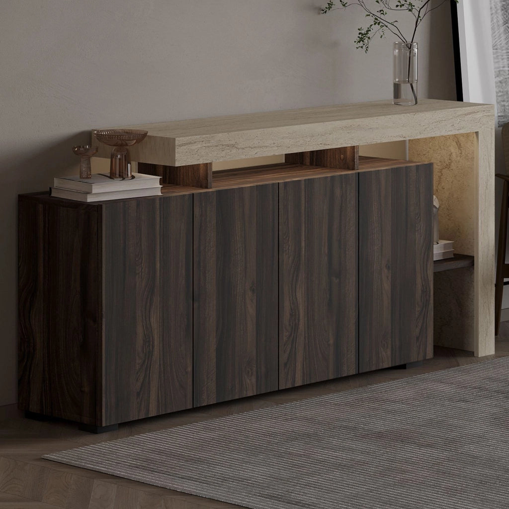 Credenza in legno "Beliz" - 170 x 35 x 80 cm - Travertino / Noce