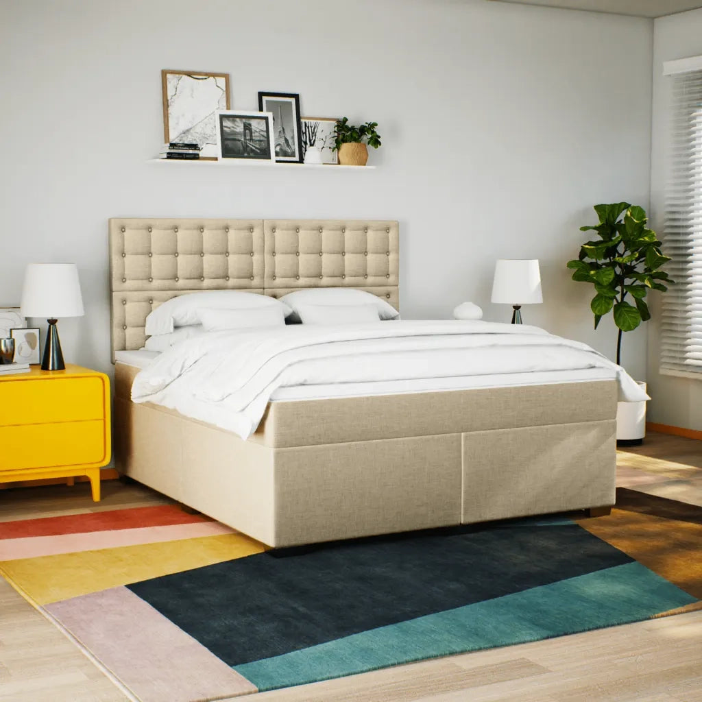 Giroletto a Molle con Materasso Crema 180x200 cm in Tessuto