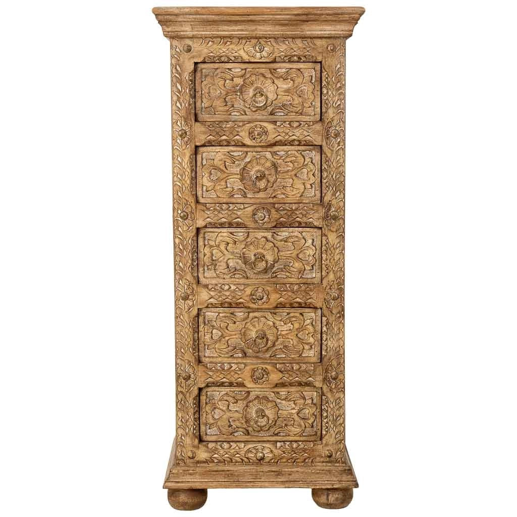 Sinfonier de madera artesanal con 5 cajones marrón 45x40x100h cm