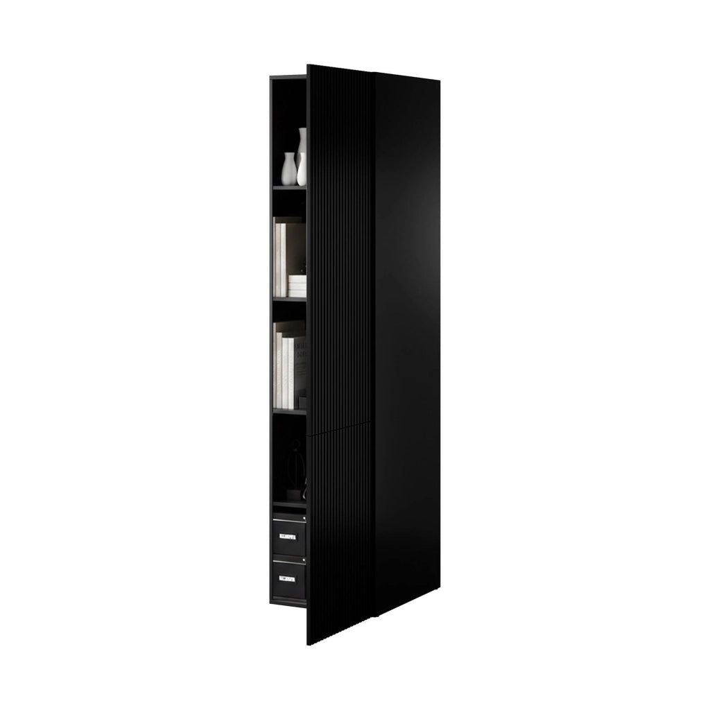 Armadio multiuso 1 anta Treville, Mobile multifunzionale con 4 ripiani interni, Finitura effetto cannettato, 45x56 h199 cm, Nero