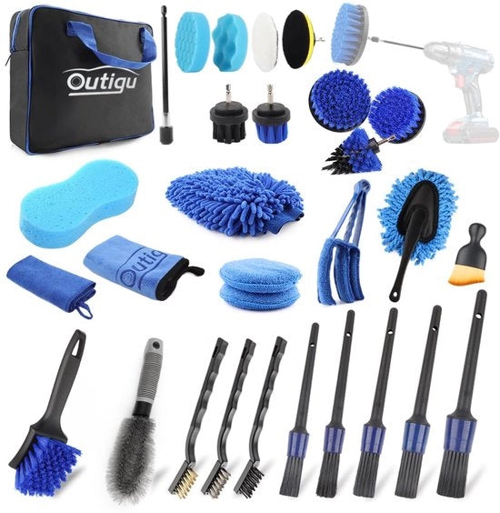 Set di pulizia auto, 30 pezzi set di dettaglio auto Set di spazzole per auto Spazzola per dettaglio auto Spazzola per pulizia ruote Accessori di pulizia auto per ruote sporche Pulizia interno e esterno Pelle per pannelli di controllo in pelle