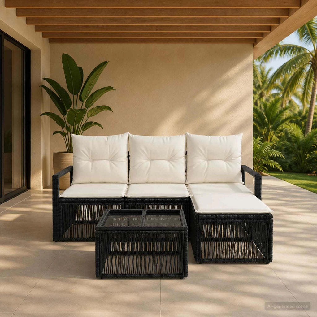 Set Divano da Giardino 5 pz Nero polyrattan 3435694