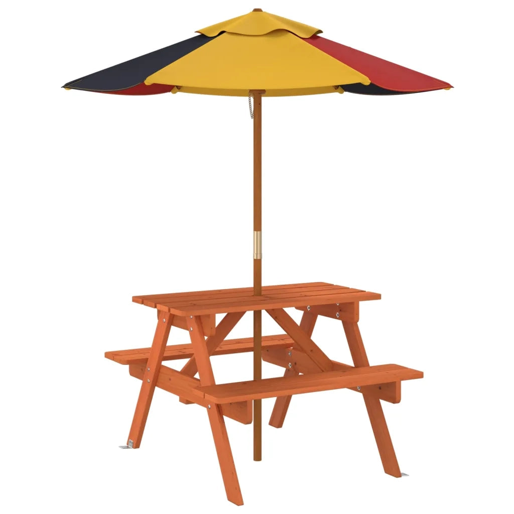 vidaXL Tavolo da Picnic per 4 Bambini con Ombrellone Legno di Abete