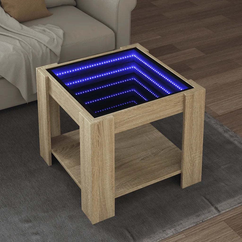 Tavolino salotto | Tavolino da caff¨¨ | Tavolino da Soggiorno con LED Rovere Sonoma 53x53x45 cm Multistrato