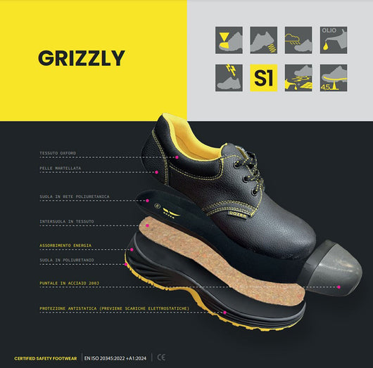 Scarpe Antinfortunistiche Basse Dozer Grizzly S1 in Ecopelle Nera Taglia 41