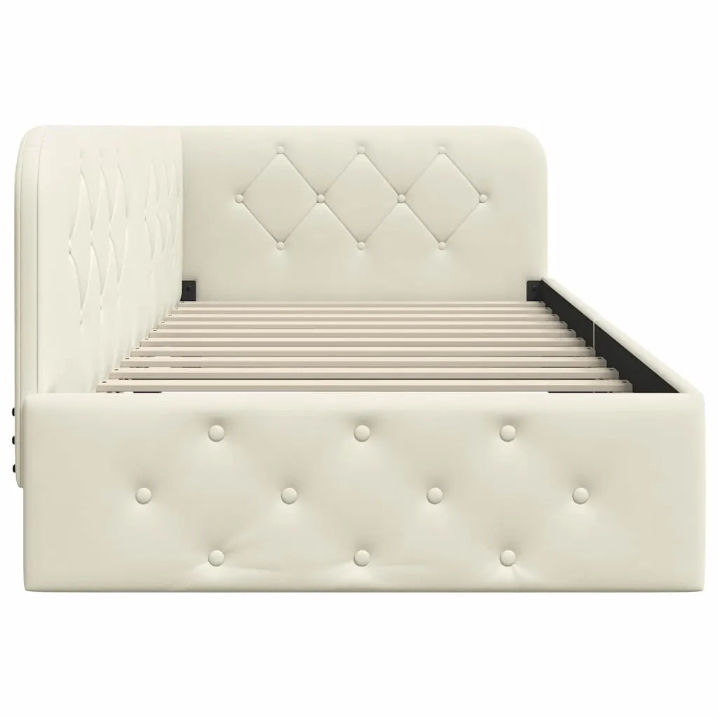 Cornice del letto ad angolo Crema 90 x 190 cm Velluto