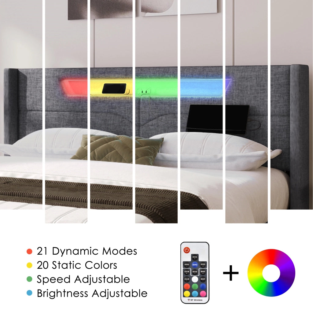 Letto Contenitore Letto Matrimoniale 140 x 200 cm con USB; Tipo C e LED Regolabile; senza Materasso