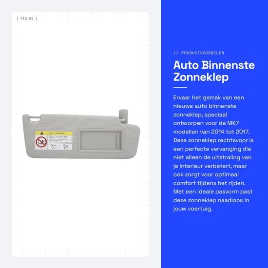 Sostituzione Visiera Destra Anteriore - Visiera MK7 2014-2017 - Parasole - Plastica ABS - Numero di Riferimento 5GG010029 - Adattamento Perfetto - Visiera di Sole