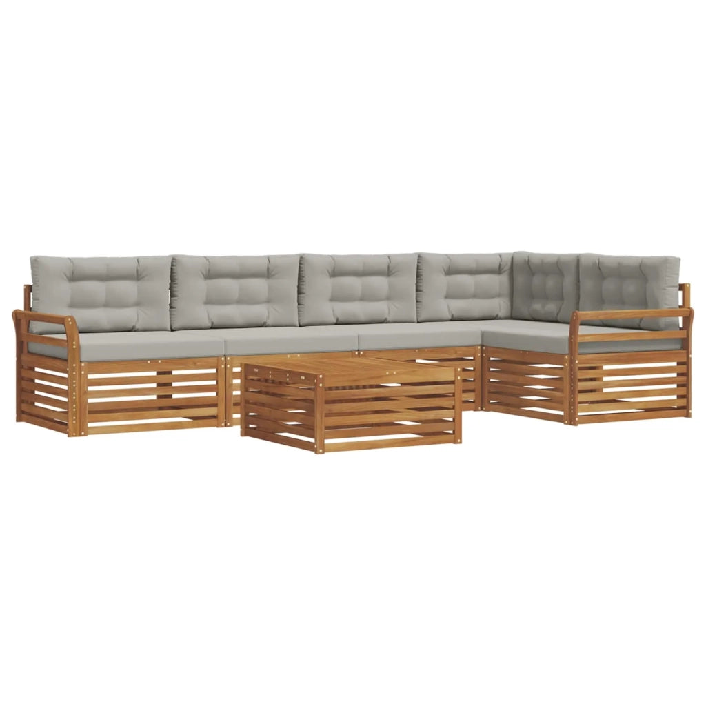 Set di divani da esterno 6 pcs Grigio Naturale e Chiaro